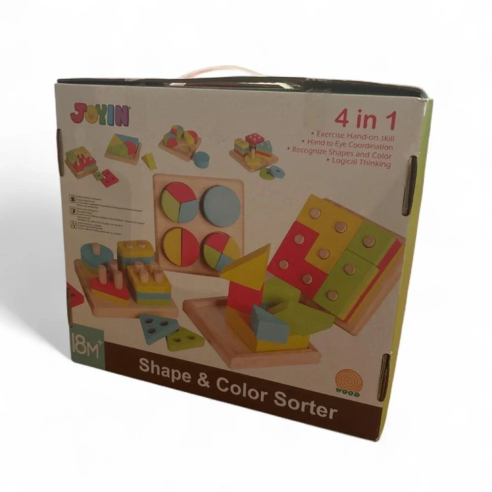 4 in 1 Wooden Shape Sorter Puzzle Board Block Number Learning Set Toddler